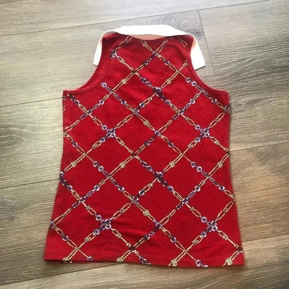 Vintage 2005 Tommy Hilfiger Red Chain Link V-neck Collared Tank Top Size Small - Picture 10 of 11